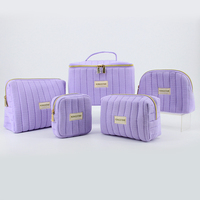 Großhandel maßge schneiderte umwelt freundliche OEKO Baumwolle Gaze Reiß verschluss tasche Lila kleine Make-up-Tasche Puffy