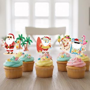 Décorations de fête de Noël tropicales - Décorations de gâteaux et toppers pour cupcakes de Noël tropicaux, fournitures de fête pour cupcakes avec Père Noël estival <span class=keywords><strong>en</strong></span> <span class=keywords><strong>juillet</strong></span> - Product Image 4