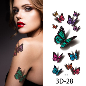 Adesivo temporaneo da donna impermeabile 3D con disegno a farfalla con fiori di rosa - Product Image 1