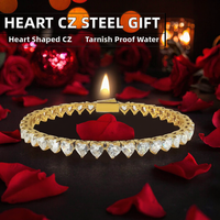 Bracelet Tennis Hiphop en Acier Inoxydable Plaqué Or avec Cœur en Zircon Cubique, Fermoir à Ressort, Anti-ternissement, Étanche, Bijoux pour Femme, Saint-Valentin