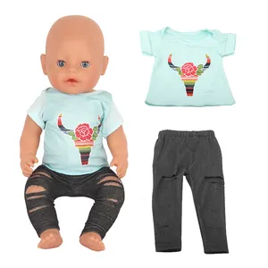 Wholesale mint green broken pants set 18-inch doll fashion two-piece set for children house playing doll accessories supplies