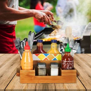 Cubiertos de madera de bambú de primera calidad para tenedores Organizador de escritorio Soporte cosmético multiusos - Product Image 4