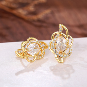 D Shape Floral Huggie Earrings for Women Sparkling Flower Ear Cuff Daily Fashion Jewelry - Product Image 2