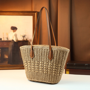 Sac fourre-tout tissé rétro français de luxe 2026 pour femme, panier en paille vintage grande capacité, sac à bandoulière fait main pour la plage - Product Image 2