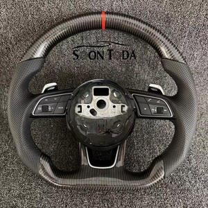 Volant en cuir à fond plat en fibre de carbone personnalisé pour <span class=keywords><strong>Audi</strong></span> RS7 A4 B8.5 2016 A3 <span class=keywords><strong>RS4</strong></span> A4 A5 TT B6 S8 D4 S4 B8 B9 RS3 - Product Image 1