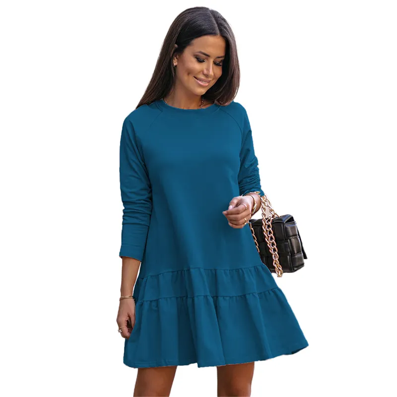 High Sales Women's Dress Sweet   Cute Round collar leaf sleeves Shift Dress Mini Casual Dress