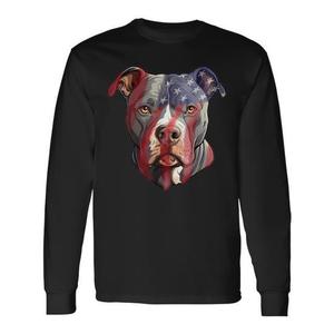 T-Shirt a Maniche Lunghe Unisex per Adulti con Stampa Digitale Bandiera Americana e Pit Bull Terrier, Abbigliamento Promozionale - Product Image 1