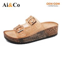 Sandales décontractées à double boucle pour femme, en PVC, avec semelle extérieure en liège soufflé, plateforme, style bohème ouvert, printemps-été