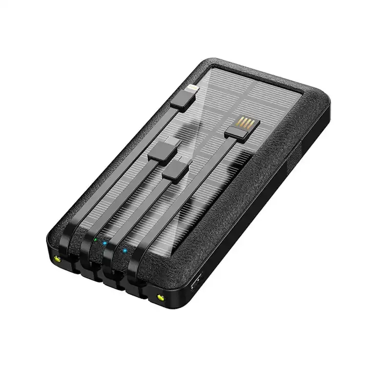 IP66 Power Bank ponsel surya 30000MAH tahan air bawaan 4 kawat pengisian cepat luar ruangan akan membawa lampu LED