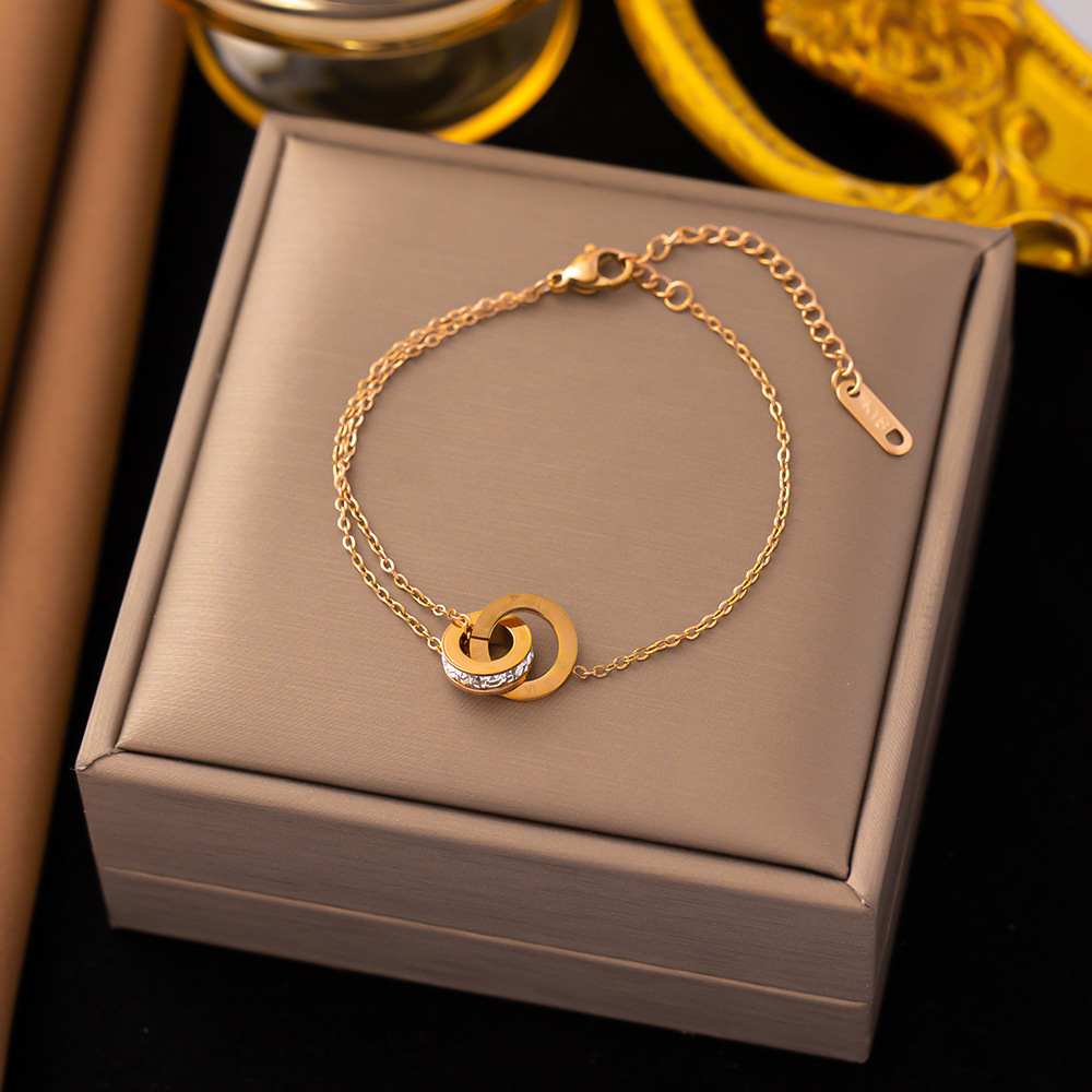 Bracelet Or Rose Double Bague Full Diamond