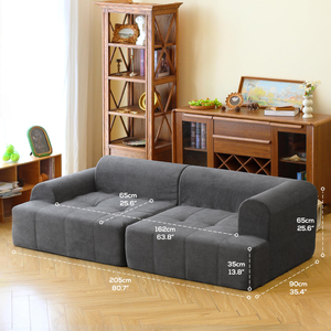 โซฟาผ้าสีเบจแบบสามที่นั่งทรงสี่เหลี่ยม สำหรับใช้ในอพาร์ทเมนต์หรือวิลล่า ยี่ห้อ Veyas เฟอร์นิเจอร์เมืองฝอซาน - Product Image 2