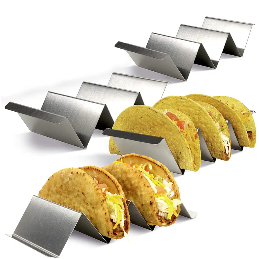 Mexico Thực Phẩm Taco Rack Shells Taco Xe Tải Khay Phong Cách 3 Ngăn Thép Không Gỉ Taco Chủ Đứng