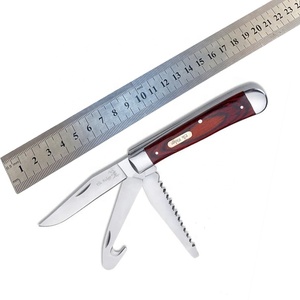 Couteau multi-outils traditionnel artisanal DRAWELL PH-2717 EDC en acier inoxydable à <span class=keywords><strong>lame</strong></span> dentelée, manche en <span class=keywords><strong>bois</strong></span> de Pakka, pour chasseur et trappeur, OEM - Product Image 2