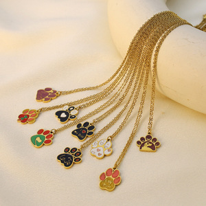 Animal Paw Print Pendant Necklace Gold Chain Unisex Fashion Jewelry For Pet Lovers - Product Image 2