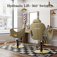 Fauteuil de Barbier de Luxe Inclinable, Chaise de Coiffure Hydraulique Réglable en Hauteur, Base Rotative Dorée pour Mobilier de Salon de Coiffure