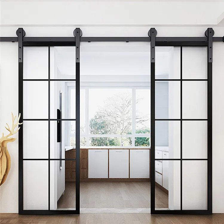 soft close sliding door hardware Patio Door slim frame black color narrow glass sliding aluminum doors