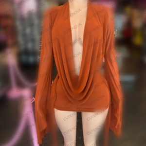 Viviblook D25DS222 Mujeres Bodycon Mesh Swinging Collar Manga larga Backless A-line Evening Casual Mini vestidos - Product Image 3