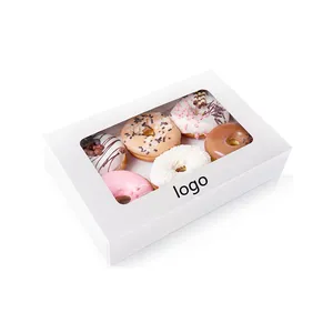 Donat Mini Kue Pie Slice Makanan Penutup Kotak Suguhan Kertas Kraft Pastry Kotak Kemasan dengan Tampilan Jendela Yang Jelas