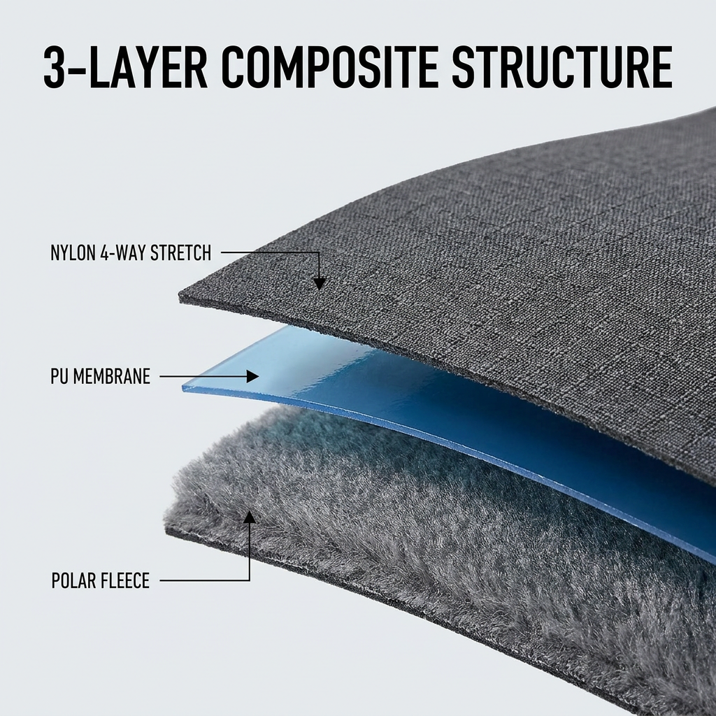Nylon 4-Way Stretch Taslan Fabric Waterproof 15k/5k Membrane Breathable Bonded Plain Warm Polar Fleece Tactical Gear Beach