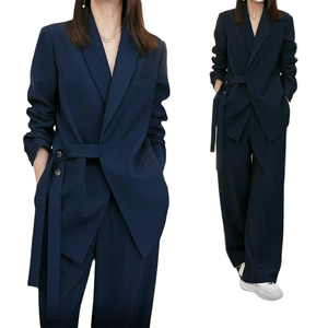 Giacca Casual Slim Extra Large XXS da <span class=keywords><strong>donna</strong></span> con <span class=keywords><strong>pantaloni</strong></span> larghi modello solido all'ingrosso cappotto di tela per la stagione primaverile - Product Image 2