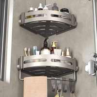 Étagère de salle de bain en aluminium spatial, panier d'angle triangulaire double couche, support de rangement d'angle pour douche, organisateur de salle de bain