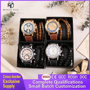 Orologio da Polso da <span class=keywords><strong>Uomo</strong></span> all'Ingrosso con Cinturino in Pelle e Cassa in Lega, Set Regalo Promozionale di Moda per <span class=keywords><strong>Uomo</strong></span> con Bracciale a Perline - Product Image 2