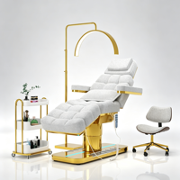 Fauteuil de soin esthétique en tissu avec base en métal doré, réglable en hauteur, inclinable et rotatif, pour spa facial et cosmétique