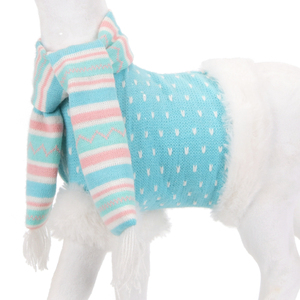 White Fleece 20in Reindeer Display with Aqua Knit Pullover and <b>Pastel</b> Stripe Scarf Scandinavian Holiday <b>Decor</b> for Home Stores - Product Image 2