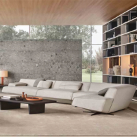 Ensemble de canapés modulaires en forme de L avec revêtement en velours, design moderne pour salon de villa