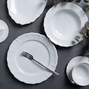 Service de vaisselle en porcelaine blanche de luxe personnalisé, motif floral, style européen, assiette, bol, tasse pour <span class=keywords><strong>hôtel</strong></span>, <span class=keywords><strong>restaurant</strong></span>, vente en gros - Product Image 2