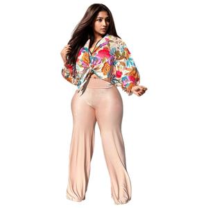 เสื้อเชิ้ตและเสื้อเบลาส์พิมพ์ลายดอกไม้ คอวี แต่งเชือกผูก สไตล์เซ็กซี่ แฟชั่นฤดูใบไม้ร่วงสำหรับผู้หญิง - Product Image 1
