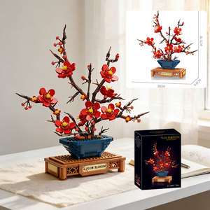 Ramas de árbol de ciruelo artificial en miniatura de plástico al por mayor, juguetes de bloques de construcción, colección botánica, plantas en maceta - Product Image 1