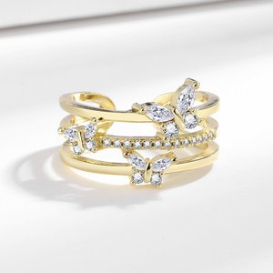 Anello Elegante e Delicato a Forma di Farfalla in Ottone Placcato Argento con Temperamento Dolce e Zirconi Brillanti Micro-Incastonati - Product Image 3