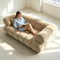 Kompressions-Sofa Weiß Schlankes Rahmenloses Vakuum-Kompressions-Möbelstück Weiches Sherpa U-Form Armloses Hochdichte-Sofa