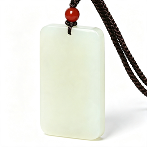 Colgante de Jade Hetian Blanco Natural Ping An Wu Shi Pai para Hombre y Mujer, Amuleto de Seguridad de Jade Liso, Regalo de Joyería - Product Image 1