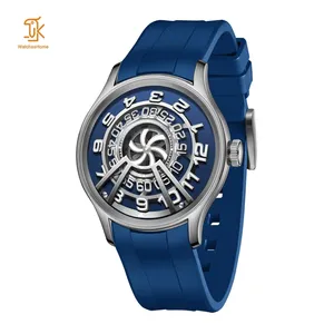 Custom Unique Personalized Limunous Dome Watch Luxury Center Seconds Rotating Automatic Movement Mechanical Watches Factory