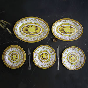 Plato de cena de melamina con patrón de oro irrompible de fábrica SEBEST, vajilla de melamina con borde dorado de lujo moderno, boda de Hotel sin BPA - Product Image 2