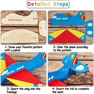 Avion en bois à peindre soi-même, modèle à assembler pour enfants, ensemble de jouets créatifs pour la maternelle, en bois de peuplier - Product Image 5