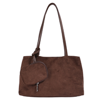 Sac à bandoulière en daim pour femmes, sac à main de couleur unie avec fermeture éclair, sac à main à deux sangles avec mini pochette pour la vie quotidienne