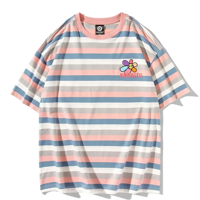 T-shirt col rond brodé à mini marguerite, vêtement d'été, logo populaire pour les amoureux de l'arc-en-ciel, 2020