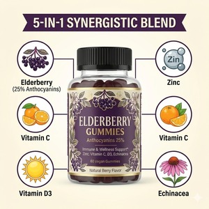 Fabricante de Gomitas de Saúco a Granel con Etiqueta Privada OEM, Vitaminas C, Zinc, D3, Equinácea, Apoyo Inmunológico, Gomitas Veganas con Pectina - Product Image 2