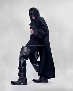 Bottes de motard en cuir pour homme à bout exagéré, au-dessus du genou, noires, unisexes, Santiago Wader, bottes à la cheville en cuir à bout carré exagéré - Product Image 4