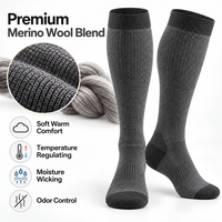 Chaussettes de compression en laine mérinos personnalisées 15-20 mmHg, hauteur genou, pour voyage, fabricant OEM sous marque privée