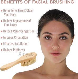 Sikat wajah bulu babi hutan alami Logo kustom sikat kering untuk Exfoliator wajah kulit cerah halus Unclog pori-pori meningkatkan aliran getah bening - Product Image 3