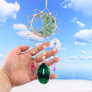 Attrape-soleil en Aventurine Verte Naturelle, Prisme de Cristal en Tranche d'Agate, Ornement Suspendu pour Décoration Murale et de Fenêtre, <span class=keywords><strong>Pierre</strong></span> de Guérison, Cadeau - Product Image 6