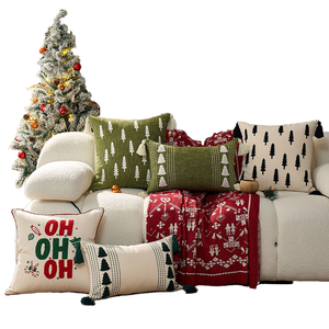Funda de Cojín Navideña Bordada con Árbol de Navidad Verde Bosque, Cuadrada, Moderna, Ecológica, Lavable, para el Hogar - Product Image 2