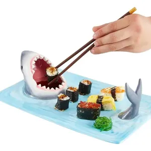 Piring keramik Sushi kreatif berbentuk hiu piring saji makanan dilukis tangan nampan makanan kecap mangkuk tempat sumpit