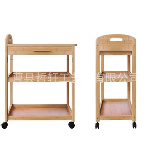 Chariot de cuisine en bois massif à 3 niveaux avec tiroir et roulettes, chariot de rangement portable pour usage domestique - Product Image 2