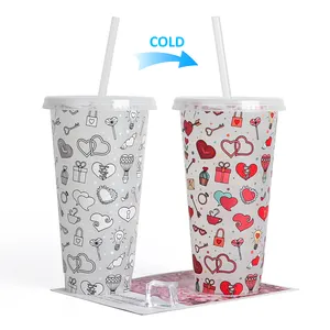 Großhandel kreative lustige kalte wieder verwendbare benutzer definierte Becher 24 Unzen Farbwechsel Reise Tasse Kunststoff Kaffeetasse