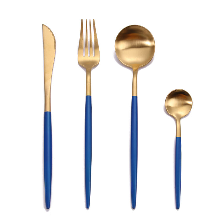 Blue Gold Set(4pcs:knife,fork,spoon,teaspoon)
